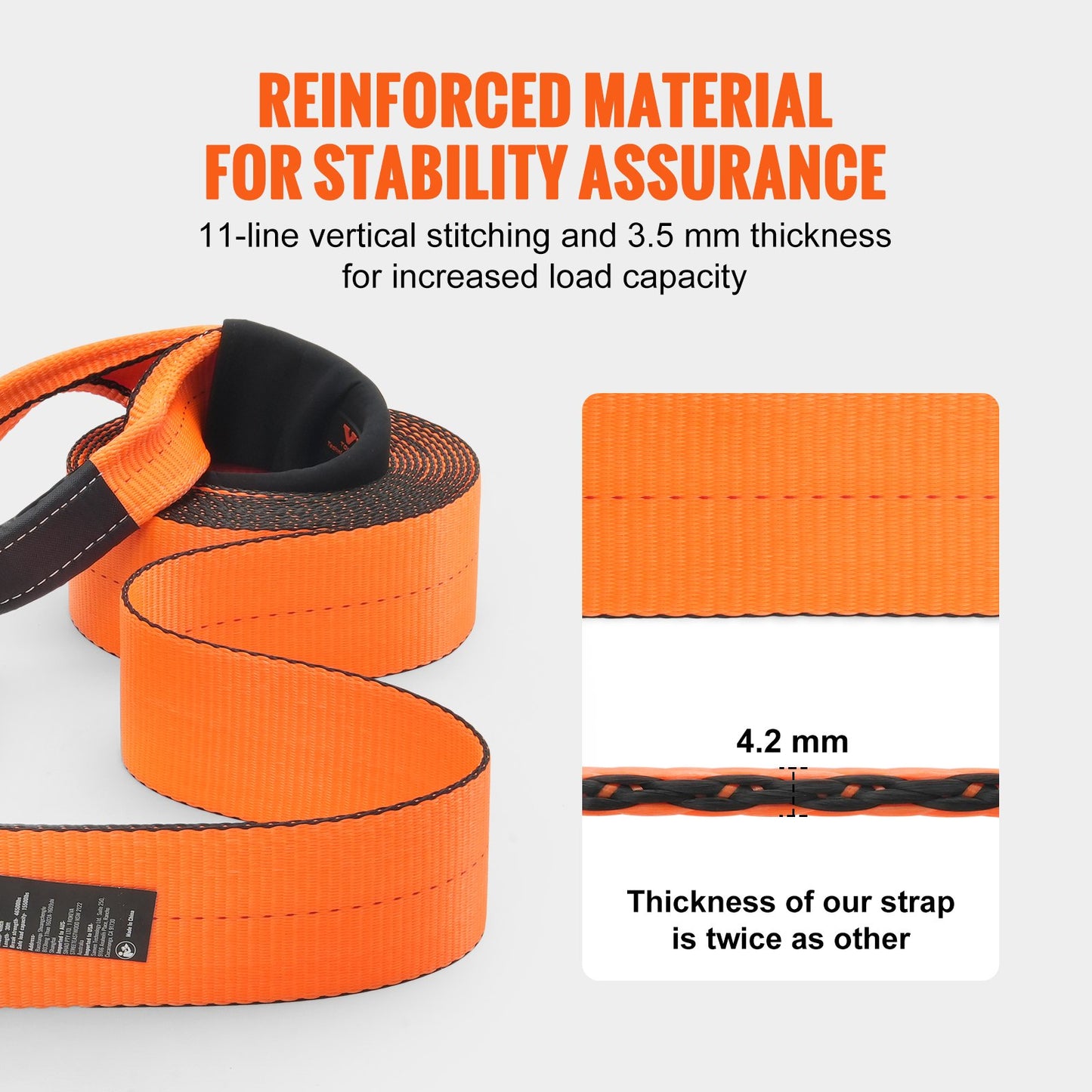 Recovery Drag Strap 4" x 30', 46,500 lbs Wide Strength, Triple Reinforced Loop Strap, Tree Saver, Off Road Towing and Recovery, Extreme Weather Resistance, Protective Sleeves and Storage Bag