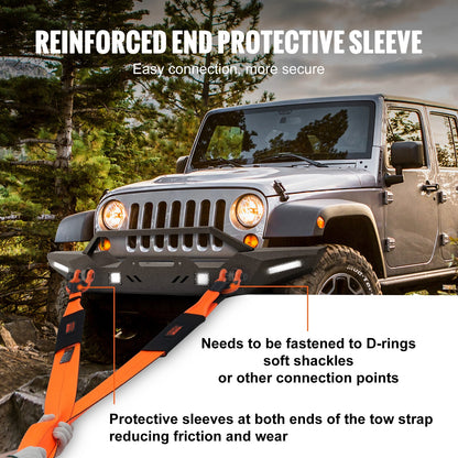 Recovery Drag Strap 4" x 30', 46,500 lbs Wide Strength, Triple Reinforced Loop Strap, Tree Saver, Off Road Towing and Recovery, Extreme Weather Resistance, Protective Sleeves and Storage Bag