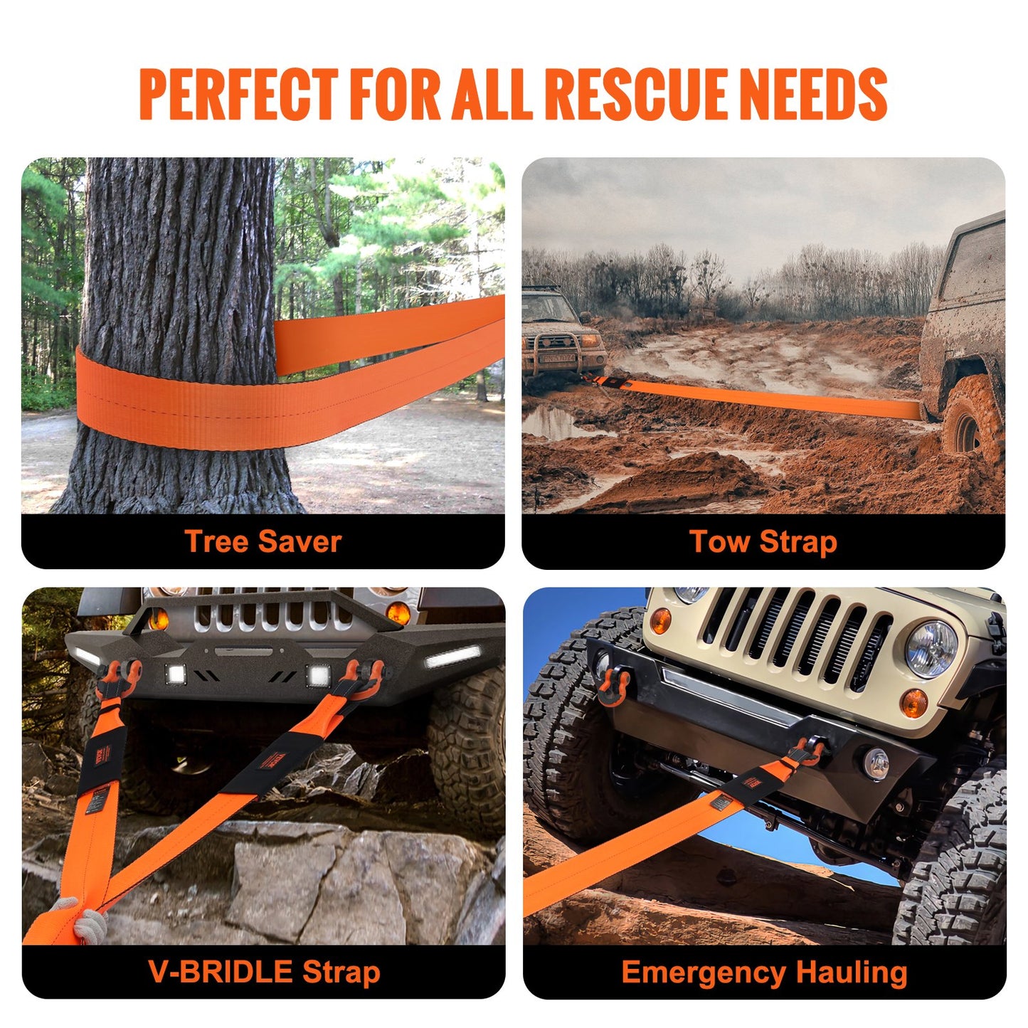 Recovery Drag Strap 4" x 30', 46,500 lbs Wide Strength, Triple Reinforced Loop Strap, Tree Saver, Off Road Towing and Recovery, Extreme Weather Resistance, Protective Sleeves and Storage Bag