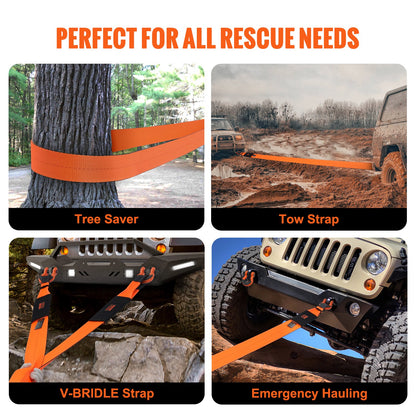 Recovery Drag Strap 4" x 30', 46,500 lbs Wide Strength, Triple Reinforced Loop Strap, Tree Saver, Off Road Towing and Recovery, Extreme Weather Resistance, Protective Sleeves and Storage Bag