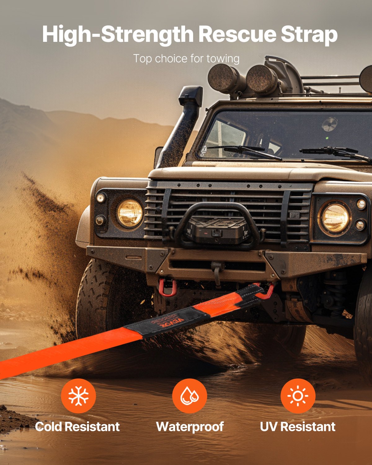 Recovery Tow Strap 3 inches, 8 feet 36,000 lbs Break Strength, Triple Reinforced Loop Straps, Tree Saver, Winch Line Extension Strap, Off Road Towing and Recovery, Extreme Weather Resistance