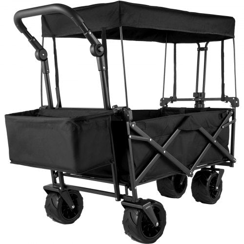foldable trolley cart Black foldable trolley cart removable canopy 600D Oxford fabric foldable trolley oversized wheels Portable foldable trolley adjustable handles for beach, garden, sports | EU