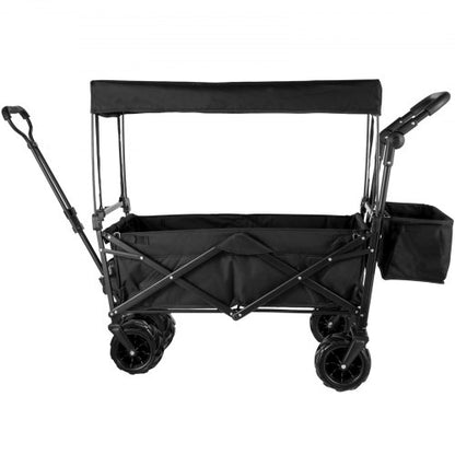 foldable trolley cart Black foldable trolley cart removable canopy 600D Oxford fabric foldable trolley oversized wheels Portable foldable trolley adjustable handles for beach, garden, sports | EU