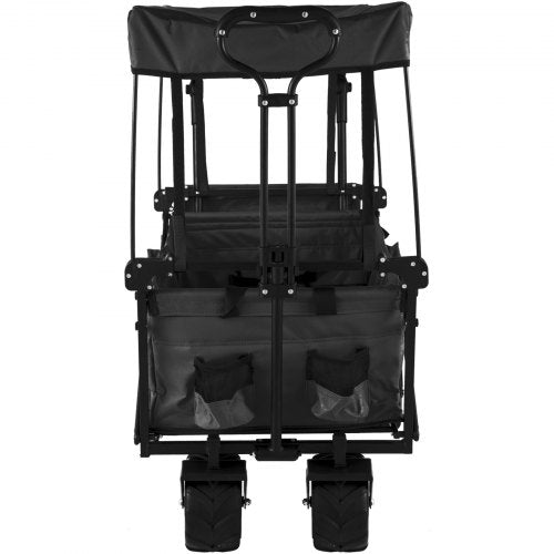 foldable trolley cart Black foldable trolley cart removable canopy 600D Oxford fabric foldable trolley oversized wheels Portable foldable trolley adjustable handles for beach, garden, sports | EU