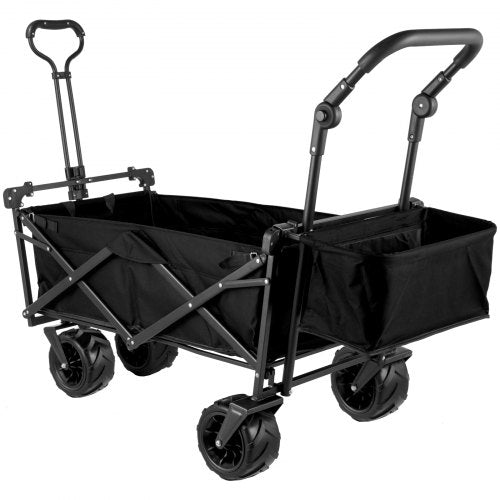 foldable trolley cart Black foldable trolley cart removable canopy 600D Oxford fabric foldable trolley oversized wheels Portable foldable trolley adjustable handles for beach, garden, sports | EU