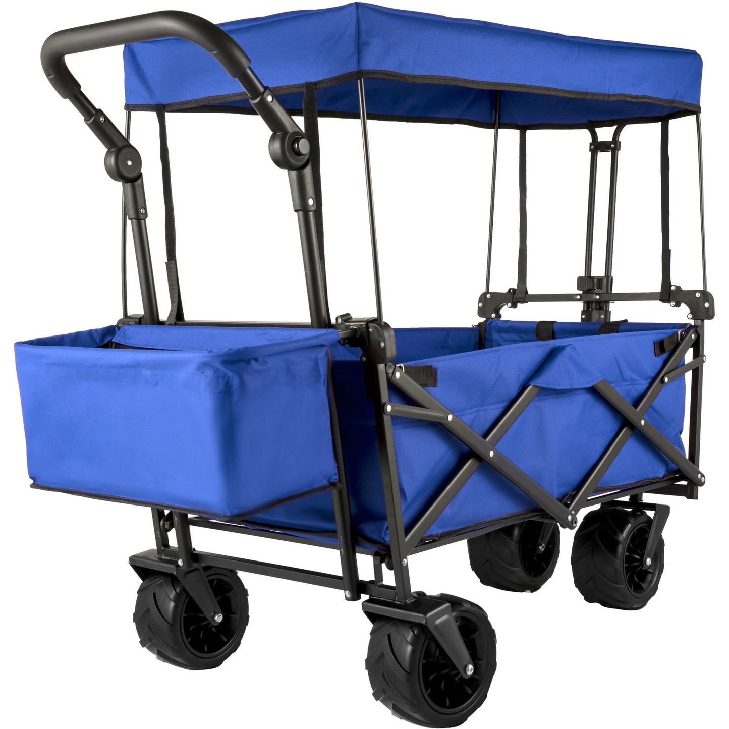 Faltbarer Trolley, Faltbarer Trolley mit Abnehmbarem Baldachin 600D Oxford-Gewebe, Faltbarer Trolley Übergroße Räder Tragbare Falttrolleys Verstellbare Griffe, für Strand, Garten, Sport, Blau