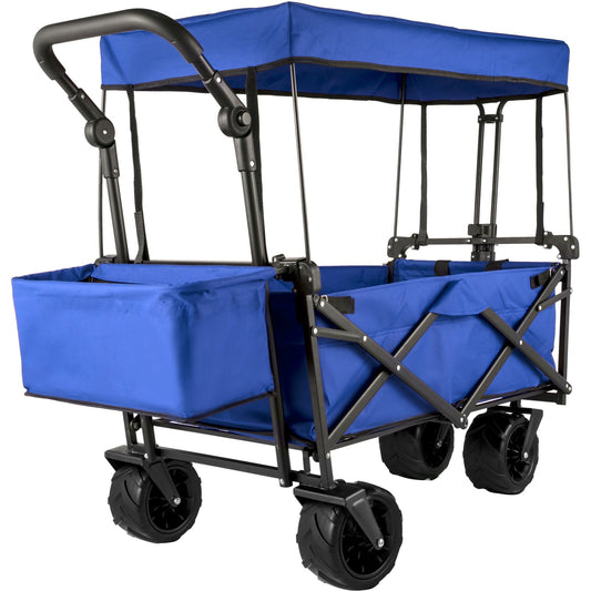 Foldable Trolley, Foldable Trolley with Removable Canopy 600D Oxford Fabric, Foldable Trolley Oversized Wheels Portable Folding Trolleys Adjustable Handles, for Beach, Garden, Sports, Blue