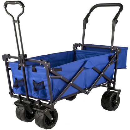 Faltbarer Trolley, Faltbarer Trolley mit Abnehmbarem Baldachin 600D Oxford-Gewebe, Faltbarer Trolley Übergroße Räder Tragbare Falttrolleys Verstellbare Griffe, für Strand, Garten, Sport, Blau