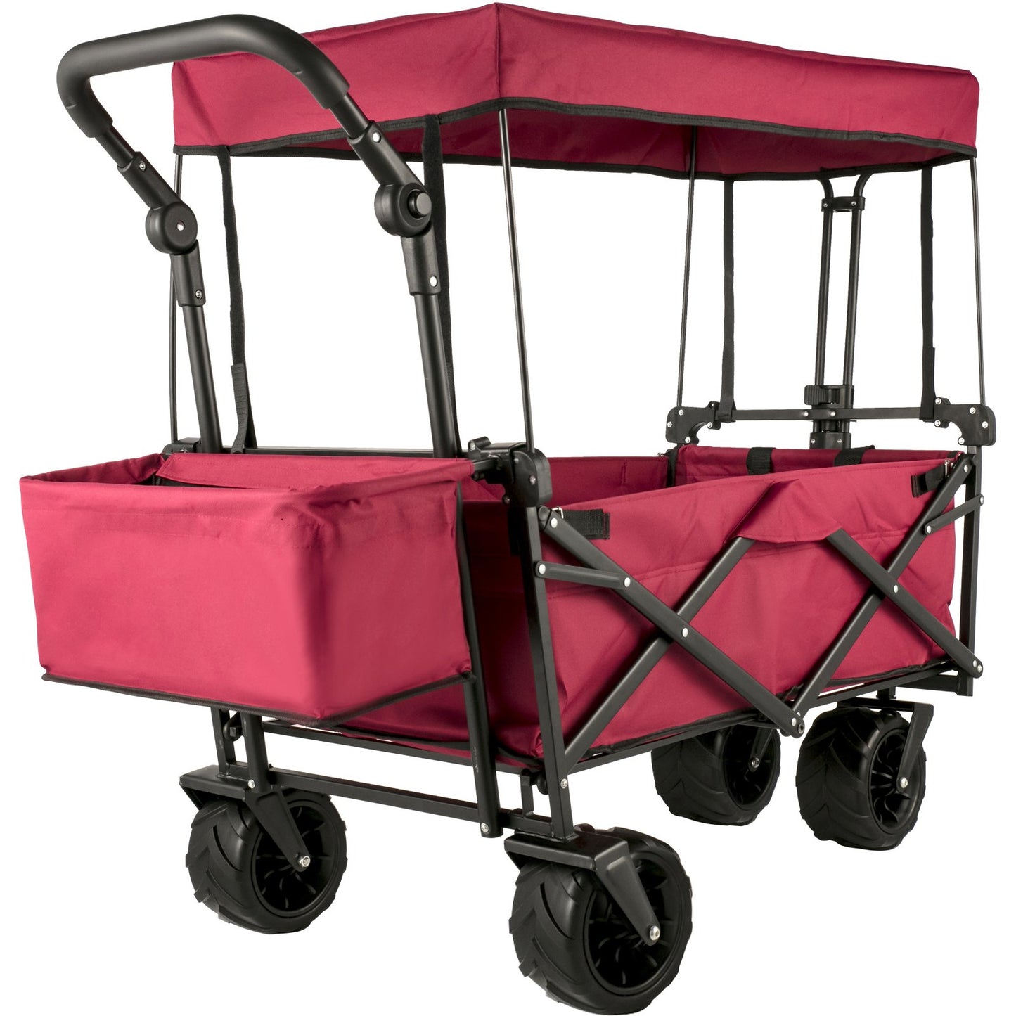 Faltbarer Trolley, Faltbarer Trolley mit abnehmbarem Baldachin 600D Oxford-Gewebe, Faltbarer Trolley Übergroße Räder Tragbarer Faltbarer Trolley Verstellbare Griffe, für Strand, Garten, Sport, Rot
