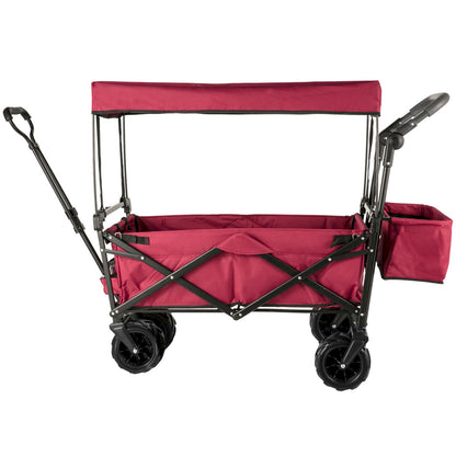 Faltbarer Trolley, Faltbarer Trolley mit abnehmbarem Baldachin 600D Oxford-Gewebe, Faltbarer Trolley Übergroße Räder Tragbarer Faltbarer Trolley Verstellbare Griffe, für Strand, Garten, Sport, Rot