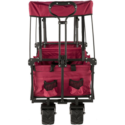 Faltbarer Trolley, Faltbarer Trolley mit abnehmbarem Baldachin 600D Oxford-Gewebe, Faltbarer Trolley Übergroße Räder Tragbarer Faltbarer Trolley Verstellbare Griffe, für Strand, Garten, Sport, Rot