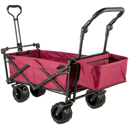 Faltbarer Trolley, Faltbarer Trolley mit abnehmbarem Baldachin 600D Oxford-Gewebe, Faltbarer Trolley Übergroße Räder Tragbarer Faltbarer Trolley Verstellbare Griffe, für Strand, Garten, Sport, Rot