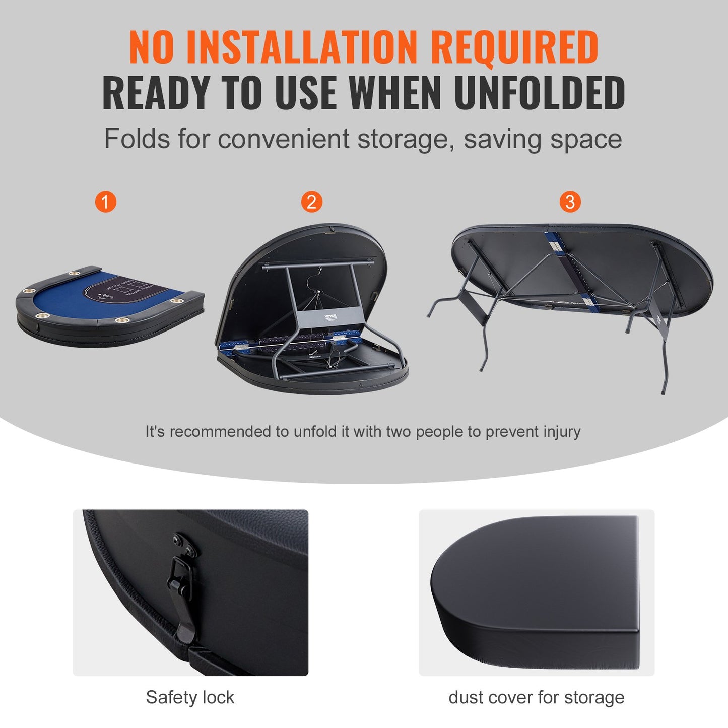 10 Player Foldable Poker Table, Blackjack Texas Holdem Poker Table with Padded Rails and Stainless Steel Cup Holders, Portable Folding Card Board Game Table, 84" Oval Casino Leisure Table