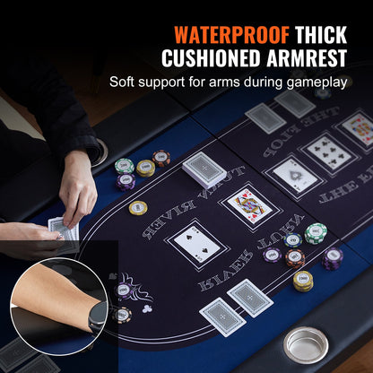 Klappbarer Pokertisch für 10 Spieler, Blackjack Texas Hold'em Pokertisch mit gepolsterten Schienen und Getränkehalter aus Edelstahl, tragbarer, klappbarer Brettspieltisch, ovaler 84-Zoll-Casino-Freizeittisch