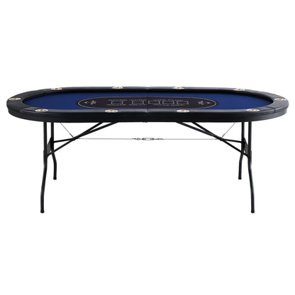 Klappbarer Pokertisch für 10 Spieler, Blackjack Texas Hold'em Pokertisch mit gepolsterten Schienen und Getränkehalter aus Edelstahl, tragbarer, klappbarer Brettspieltisch, ovaler 84-Zoll-Casino-Freizeittisch