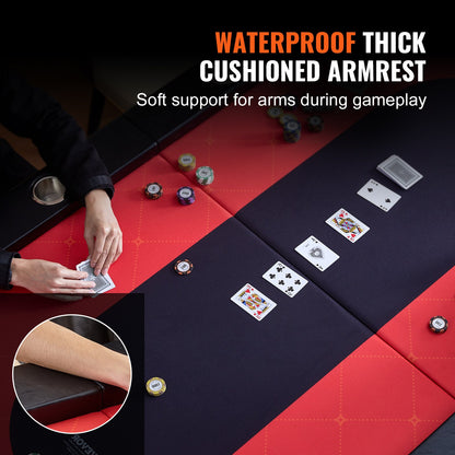 Hopfällbart pokerbord för 10 spelare, Blackjack Texas Holdem pokerbord med vadderade skenor och kopphållare i rostfritt stål, bärbart hopfällbart kortbrädspelsbord, 90" ovalt kasinofritidsbord