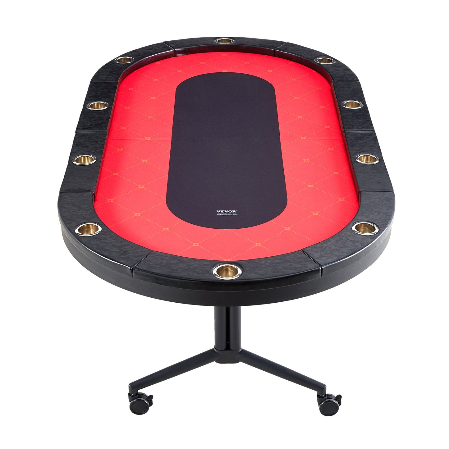 Hopfällbart pokerbord för 10 spelare, Blackjack Texas Holdem pokerbord med vadderade skenor och kopphållare i rostfritt stål, bärbart hopfällbart kortbrädspelsbord, 90" ovalt kasinofritidsbord