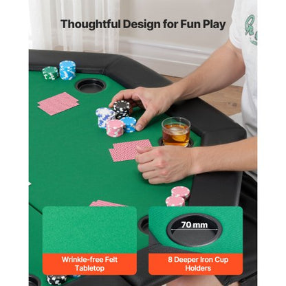 1220 mm Hopfällbart Pokerbord Hopfällbart 8-spelares Casino Texas Hold'em-bord