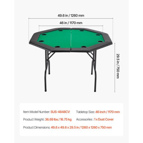 1220 mm Hopfällbart Pokerbord Hopfällbart 8-spelares Casino Texas Hold'em-bord