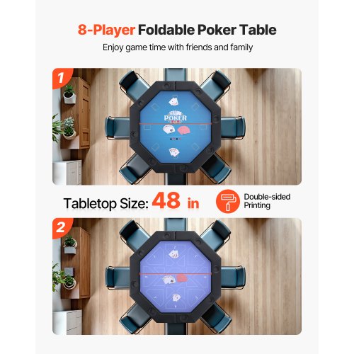1220 mm Hopfällbart Pokerbord Hopfällbart 8-spelares Casino Texas Hold'em-bord