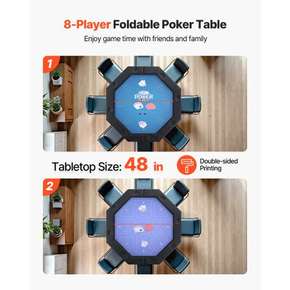 1220 mm Hopfällbart Pokerbord Hopfällbart 8-spelares Casino Texas Hold'em-bord