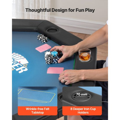 1220 mm Hopfällbart Pokerbord Hopfällbart 8-spelares Casino Texas Hold'em-bord