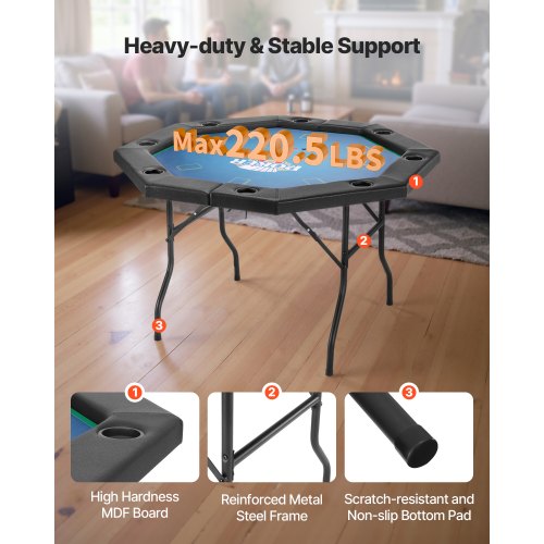 1220 mm Hopfällbart Pokerbord Hopfällbart 8-spelares Casino Texas Hold'em-bord