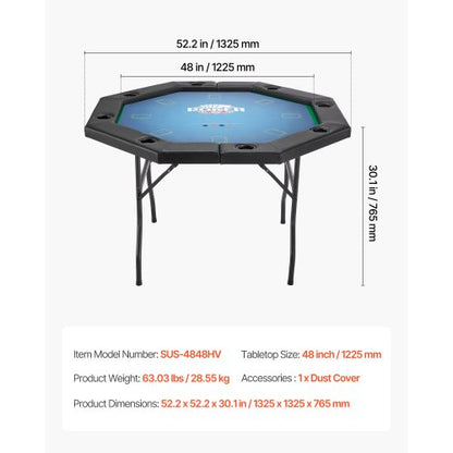 1220 mm Hopfällbart Pokerbord Hopfällbart 8-spelares Casino Texas Hold'em-bord