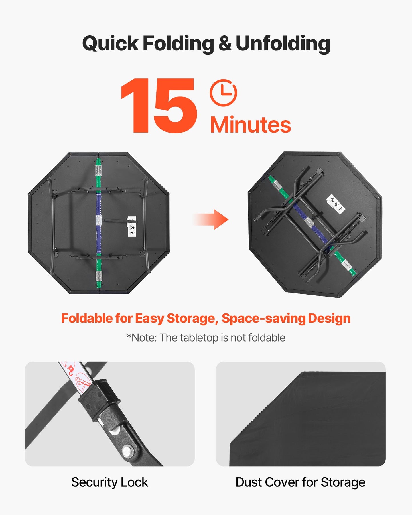 Foldable Poker Table, 8 Player 48 in Folding Casino Leisure Table with Padded Rails & Cup Holders, Octagonal Portable Game Tables with Felt & Metal Legs, for Texas Hold'em Game and Blackjack