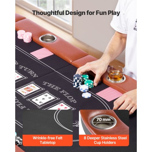 1828,8 mm Hopfällbart pokerbord Hopfällbart casinobord för 8 spelare Texas Hold'em