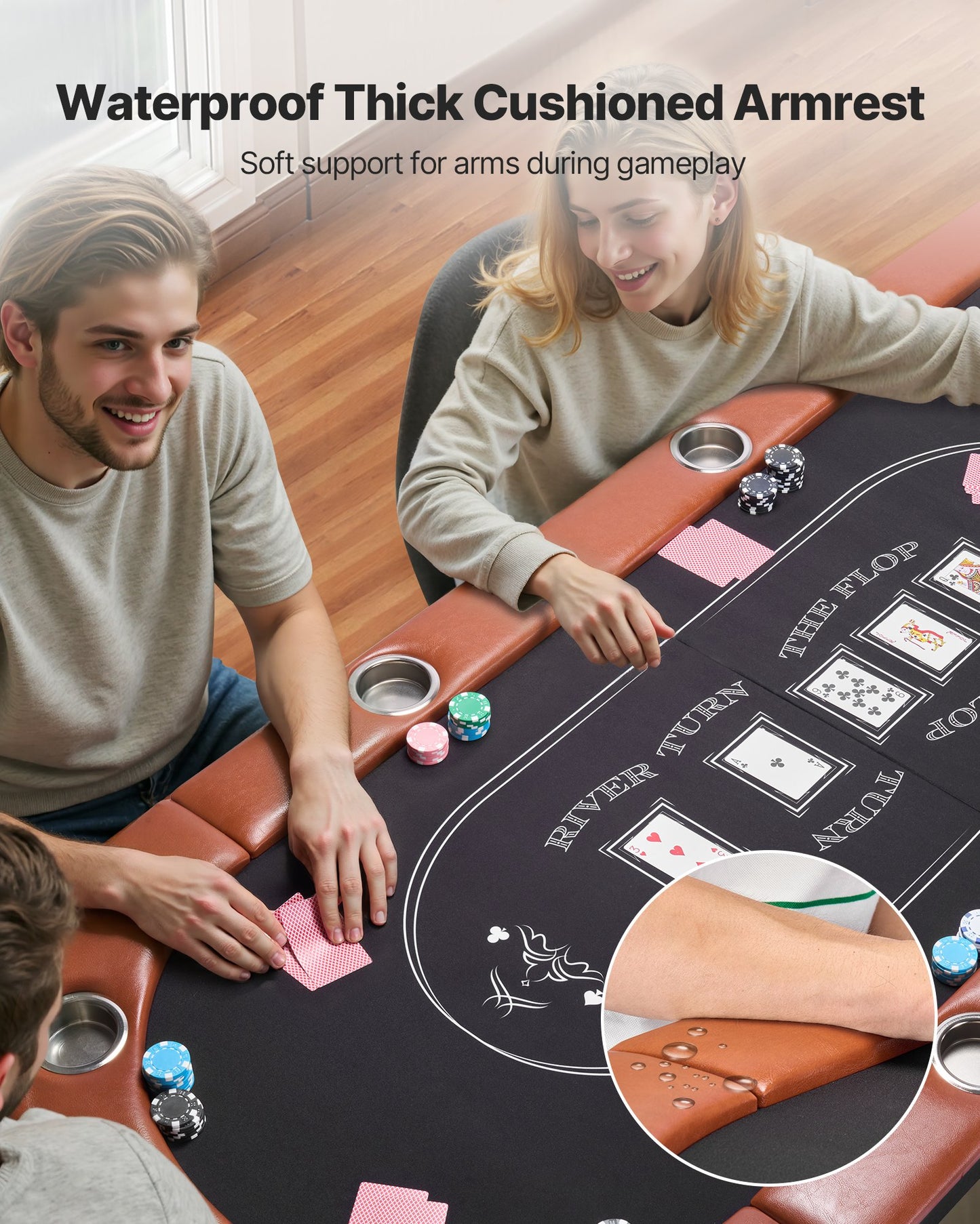 Foldable Poker Table, 8 Player 72 in Folding Casino Leisure Table with Padded Rails and Cup Holders, Oval Portable Game Tables with Felt & Metal Legs, for Texas Hold'em Game and Blackjack