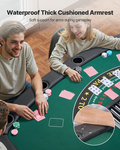 Foldable Poker Table, 7 Player 72 in Folding Casino Leisure Table with Padded Rails & Cup Holders, Semi-oval Portable Game Tables with Felt & Metal Legs, for Texas Hold'em Game and Blackjack