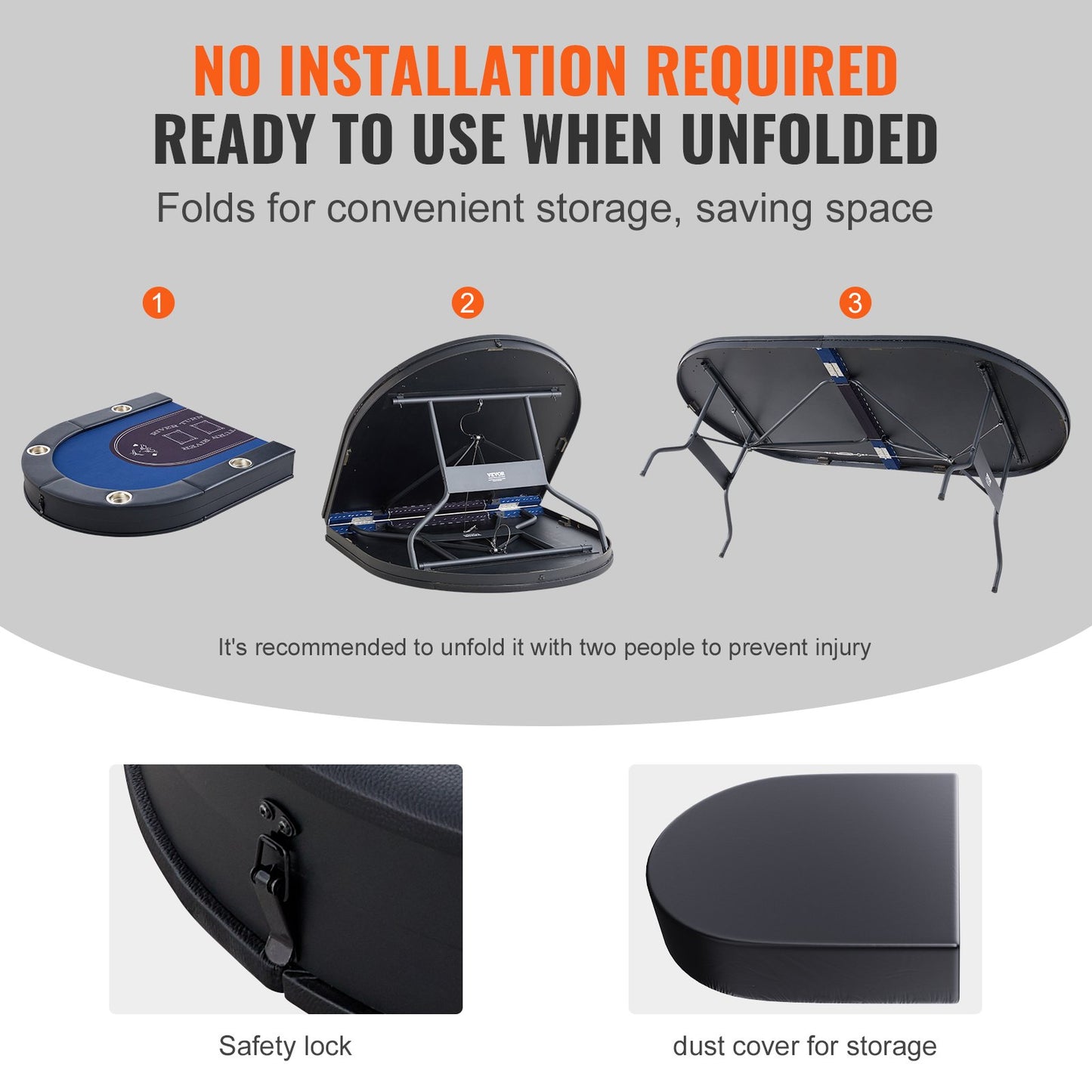 Klappbarer Pokertisch für 8 Spieler, Blackjack Texas Holdem Pokertisch mit gepolsterten Schienen und Getränkehalter aus Edelstahl, tragbarer klappbarer Kartenspieltisch, 183 cm ovaler Casino-Freizeittisch