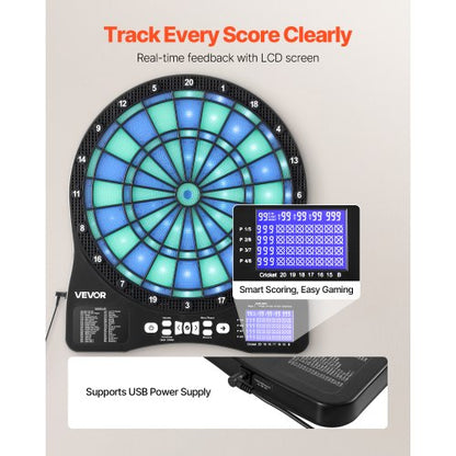 Elektronisk Darttavla, LED-belyst Darttavla med 48 spel och 500+ varianter, Inkluderar 6 Dartskaft med flights och 50 mjuka spetsar, LCD-skärm för cricketpoäng - Stöder upp till 8 spelare |  EU