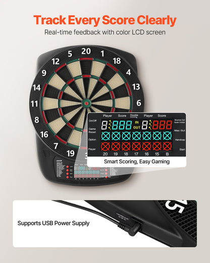 Electronic Dart Board, 13.5" Target Dartboard with 43 Games & 200+ Variations for Up to 8 Players, 6 Dart Shafts with Flights & 50 Soft Tips, Color LCD Scoring Screen for Home Party Game Rooms
