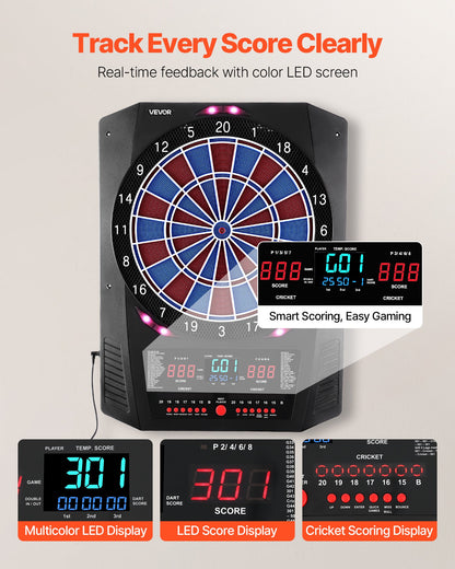 Electronic Dart Board, 13.5" Target Dartboard with 45 Games & 474 Variations for Up to 8 Players, 6 Dart Shafts with Flights & 50 Soft Tips, Color LED Cricket Scoring Screen for Home Party Bar
