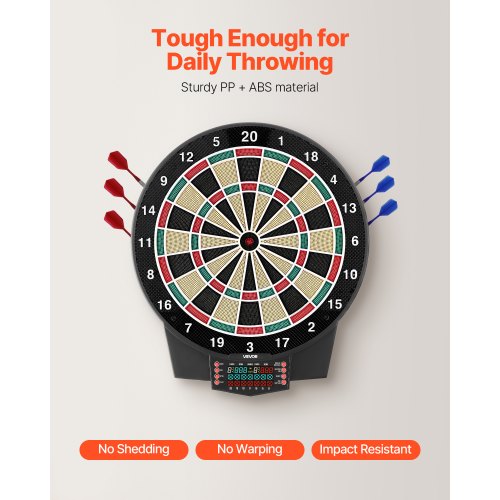 elektronisk darttavla, 391 mm måldarttavla med 43 spel och 320+ varianter för upp till 8 spelare, 6 dartskaft med flights och 50 mjuka spetsar, LCD-färgskärm för hemmafestspelrum |  EU