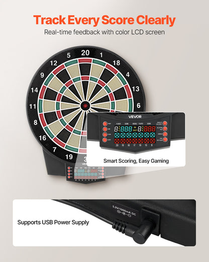 Electronic Dart Board, 15.5" Target Dartboard with 43 Games & 320+ Variations for Up to 8 Players, 6 Dart Shafts with Flights & 50 Soft Tips, Color LCD Scoring Screen for Home Party Game Room