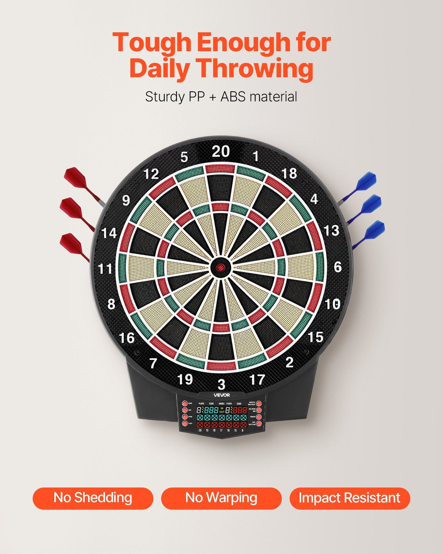 Electronic Dart Board, 15.5" Target Dartboard with 43 Games & 320+ Variations for Up to 8 Players, 6 Dart Shafts with Flights & 50 Soft Tips, Color LCD Scoring Screen for Home Party Game Room
