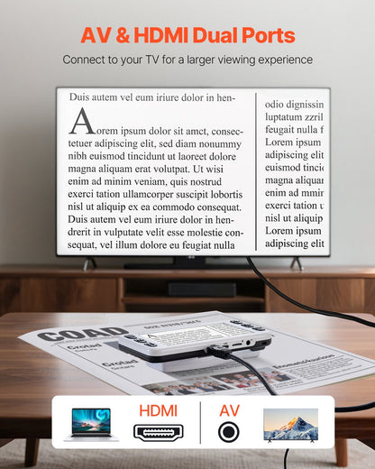 Portable Digital Magnifier, 5-inch HD Electronic Video Magnifier for Low Version, 2X - 48X Electronic Reading Aid with 13MP Near & Far Dual Lens, 26 Color Mode, AV/HDMI Output & Foldable Handle