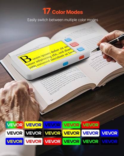 Portable Digital Magnifier, 5-inch HD Electronic Video Magnifier for Low Version, 4X - 32X Zoom Electronic Reading Aid with 17 Color Mode, AV Output, Foldable Handle & 5-Level Screen Brightness