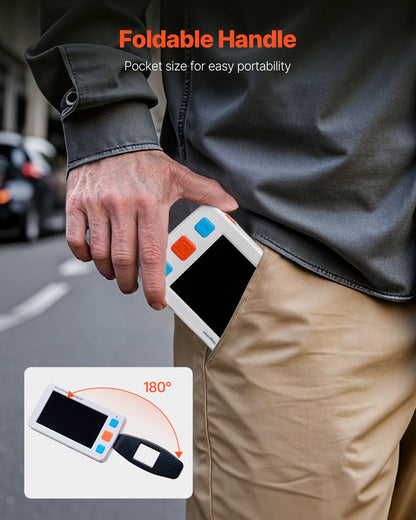 Portable Digital Magnifier, 5-inch HD Electronic Video Magnifier for Low Version, 4X - 32X Zoom Electronic Reading Aid with 17 Color Mode, AV Output, Foldable Handle & 5-Level Screen Brightness