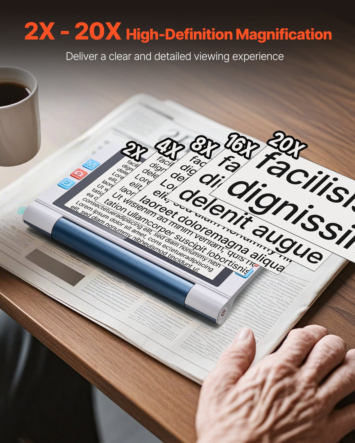 Portable Digital Magnifier, 8-inch Touchscreen Electronic Video Magnifier for Low Version, 2X - 20X Electronic Reading Aid with 13MP Auto-Focus HD Lens, 26 Color Mode, HDMI Output & 16GB Storage