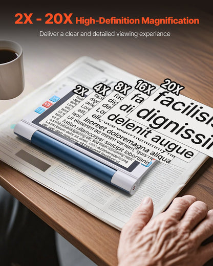 Portable Digital Magnifier, 8-inch Touchscreen Electronic Video Magnifier for Low Version, 2X - 20X Electronic Reading Aid with 13MP Auto-Focus HD Lens, 26 Color Mode, HDMI Output & 16GB Storage