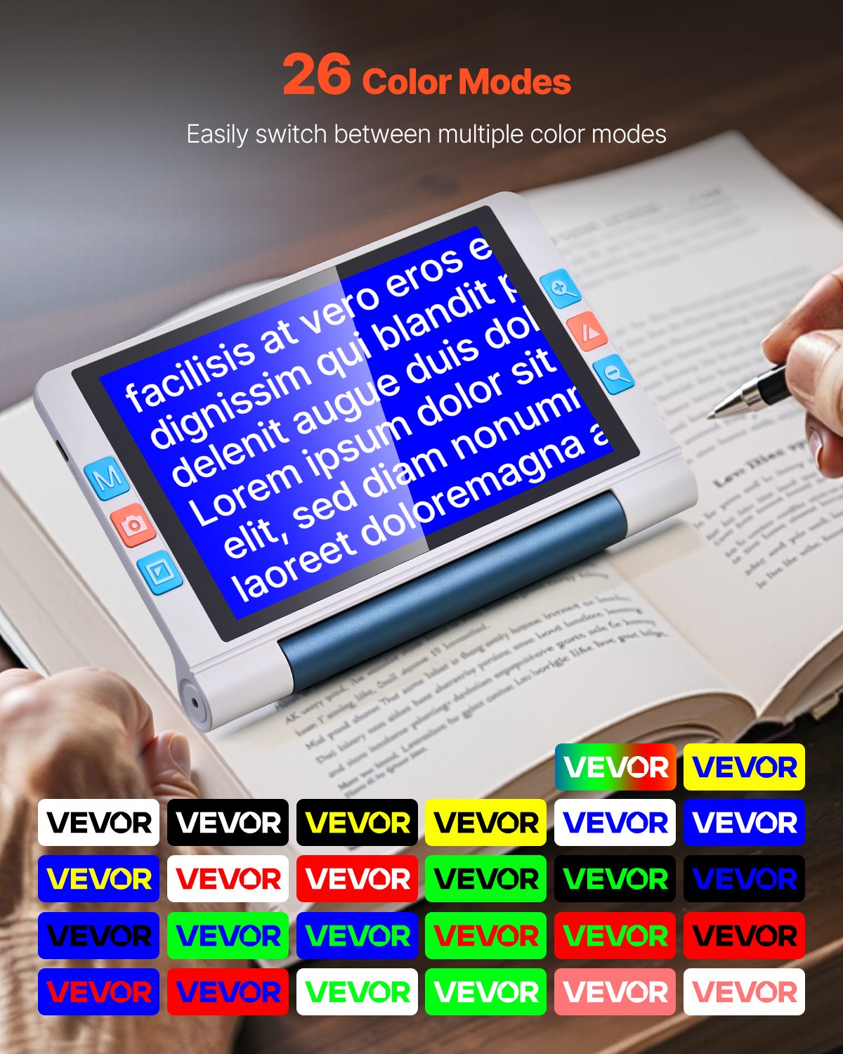 Portable Digital Magnifier, 8-inch Touchscreen Electronic Video Magnifier for Low Version, 2X - 20X Electronic Reading Aid with 13MP Auto-Focus HD Lens, 26 Color Mode, HDMI Output & 16GB Storage