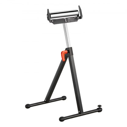 Roller Stand, 250 lb Load Capacity, 27 in-43 in Adjustable Height, Folding Heavy Duty with Edge Guides & 11.5 in Polished Steel Roller Head, for Table Saw Outfeed Woodworking Extension Support