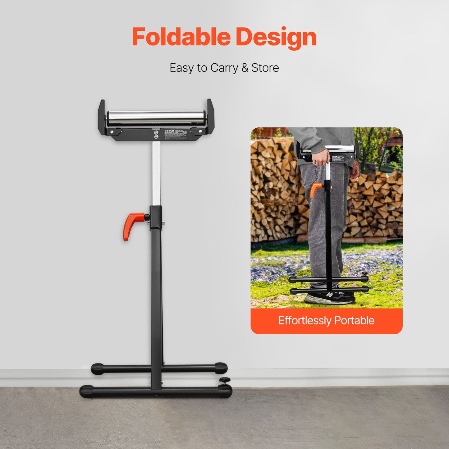 Roller Stand, 250 lb Load Capacity, 27 in-43 in Adjustable Height, Folding Heavy Duty with Edge Guides & 11.5 in Polished Steel Roller Head, for Table Saw Outfeed Woodworking Extension Support