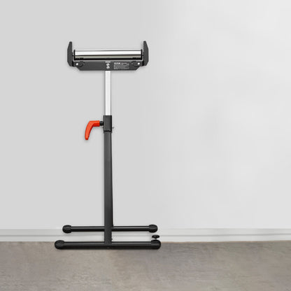 Roller Stand, 250 lb Load Capacity, 27 in-43 in Adjustable Height, Folding Heavy Duty with Edge Guides & 11.5 in Polished Steel Roller Head, for Table Saw Outfeed Woodworking Extension Support