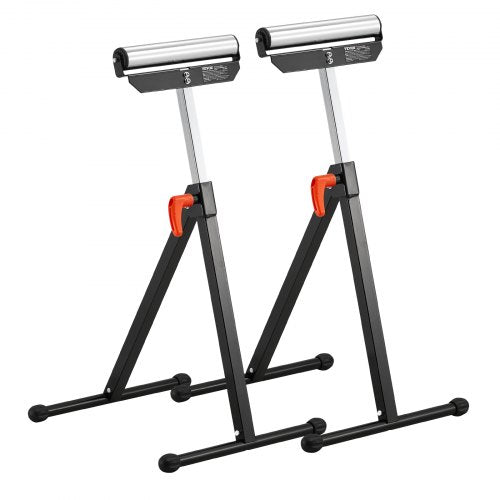 2-Pack Roller Stands, 135 lb Load Capacity, 26.8-42.5'' Adjustable Height, Folding Heavy Duty Design with 11.5 in Polished Steel Roller Head, for Table Saw Outfeed Woodworking Extension Support