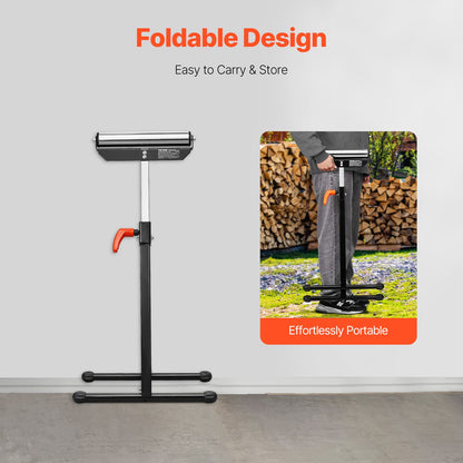 2-Pack Roller Stands, 135 lb Load Capacity, 26.8-42.5'' Adjustable Height, Folding Heavy Duty Design with 11.5 in Polished Steel Roller Head, for Table Saw Outfeed Woodworking Extension Support